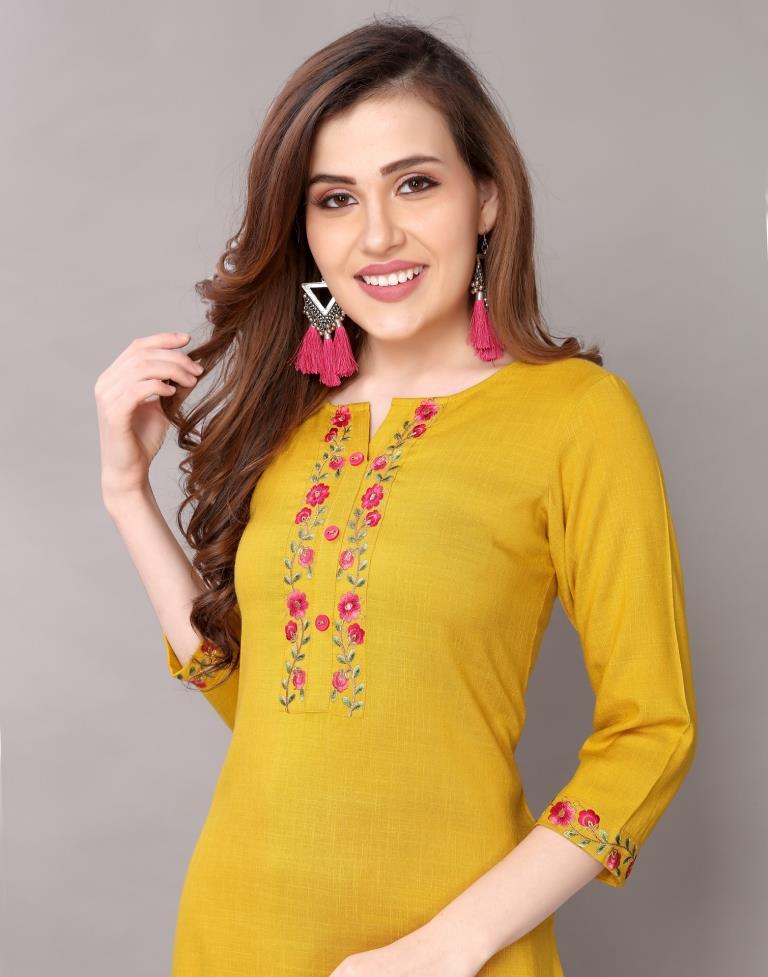 Mustard Embrodiered Kurti | Sudathi