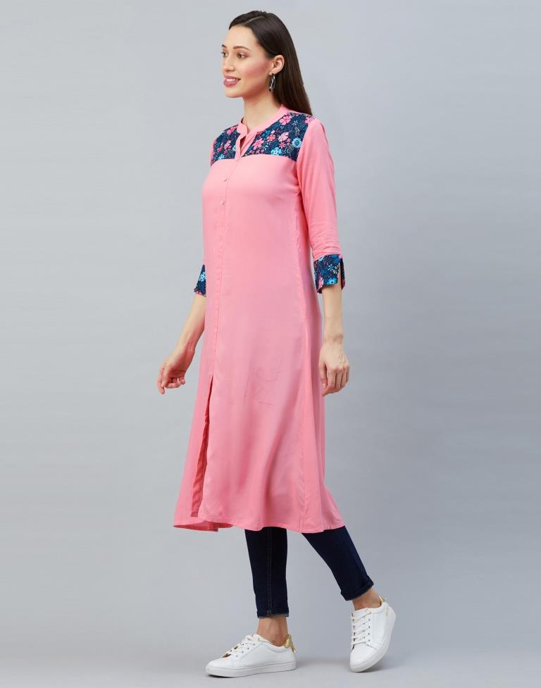 Light Pink Coloured Rayon Digital Printed Kurti | Leemboodi