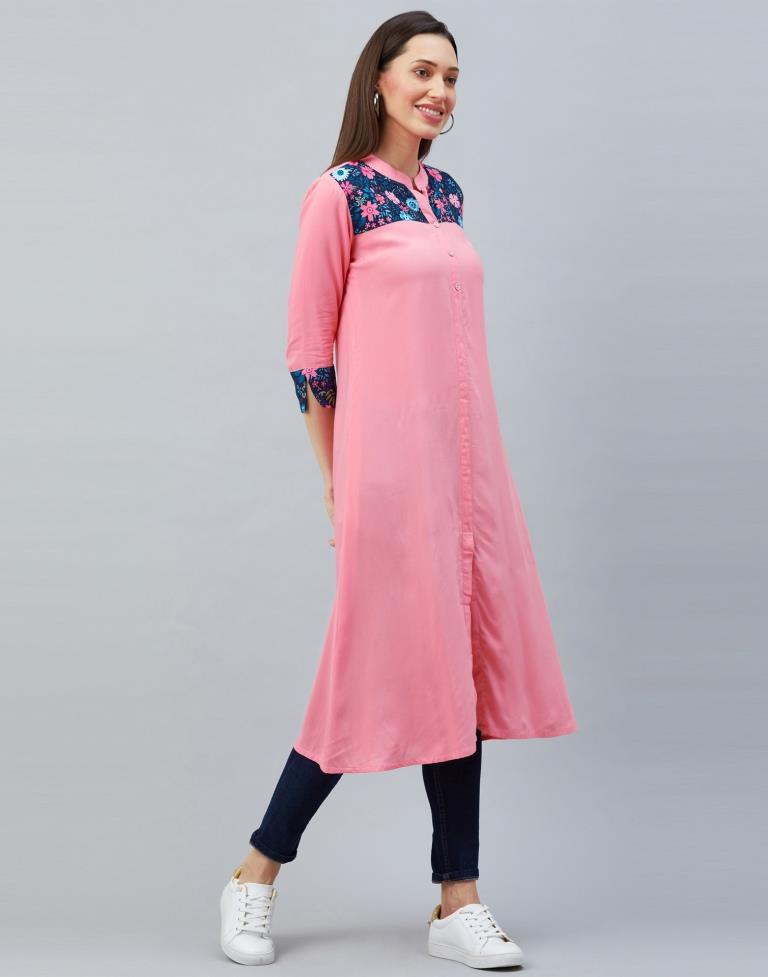 Light Pink Coloured Rayon Digital Printed Kurti | Leemboodi