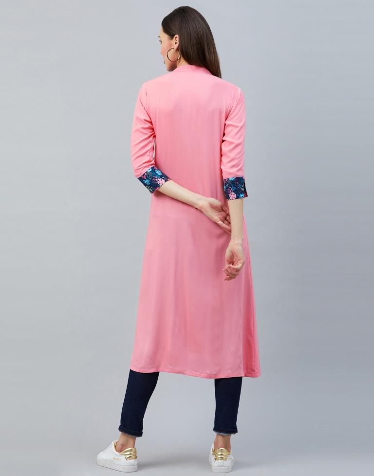 Light Pink Coloured Rayon Digital Printed Kurti | Leemboodi