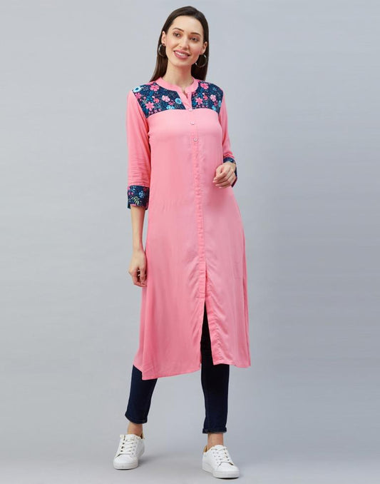 Light Pink Coloured Rayon Digital Printed Kurti | Leemboodi