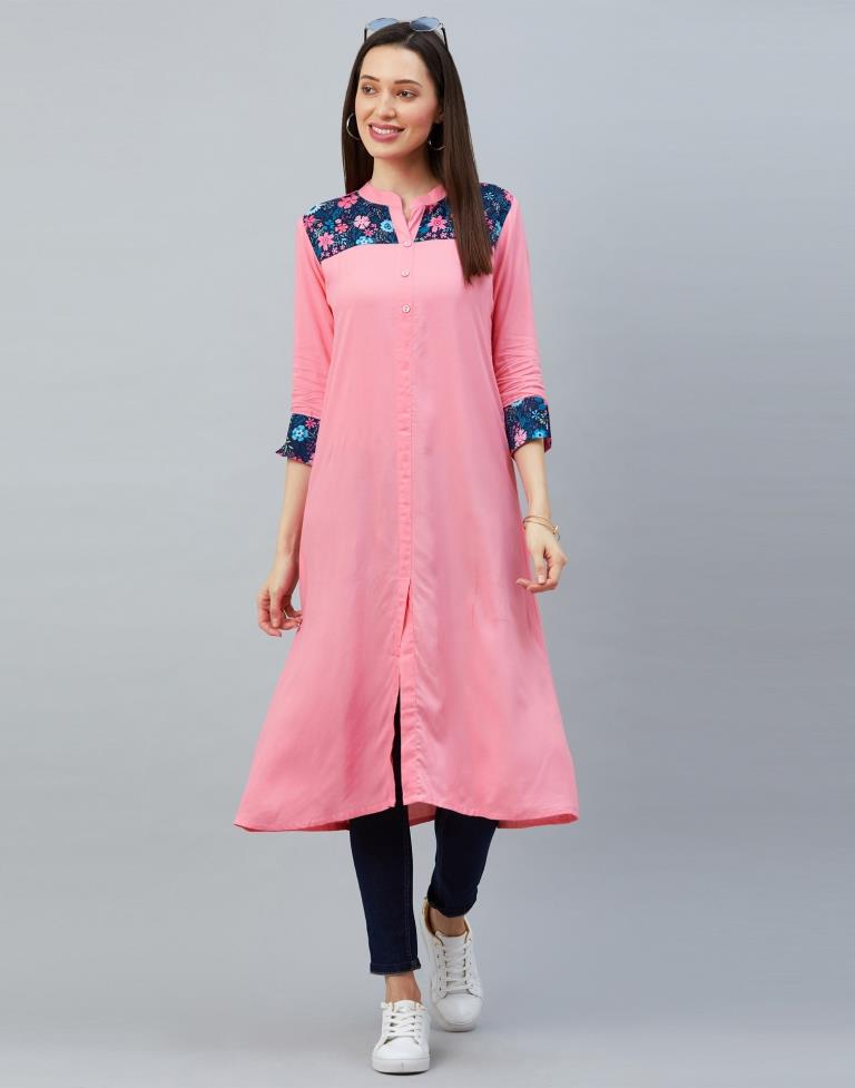 Light Pink Coloured Rayon Digital Printed Kurti | Leemboodi