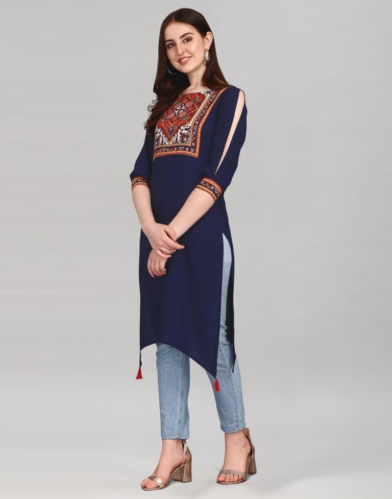 Blue Coloured Rayon Digital Printed Kurti | Leemboodi
