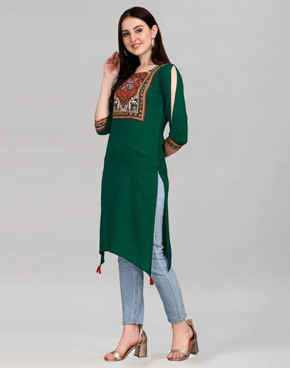 Bottle Green Printed Kurti | Leemboodi