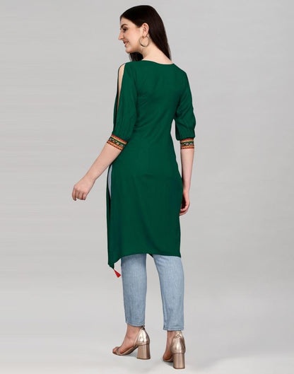 Bottle Green Printed Kurti | Leemboodi