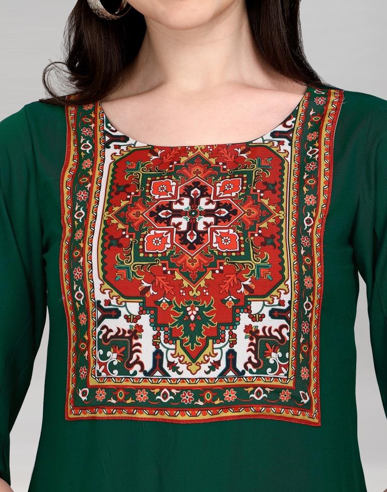 Bottle Green Printed Kurti | Leemboodi