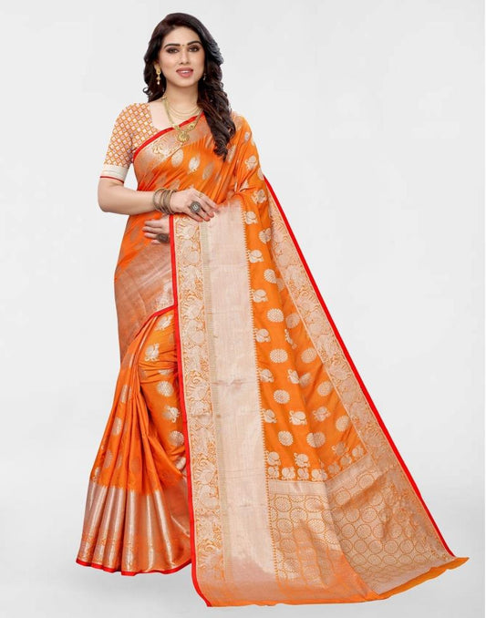 Orange Silk Weaving Saree