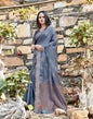 Steel Blue Cotton Weaving Saree