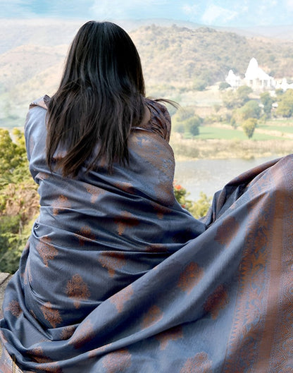 Steel Blue Cotton Weaving Saree