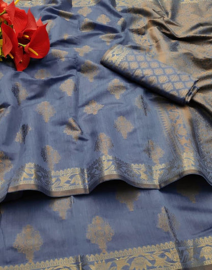 Steel Blue Cotton Weaving Saree