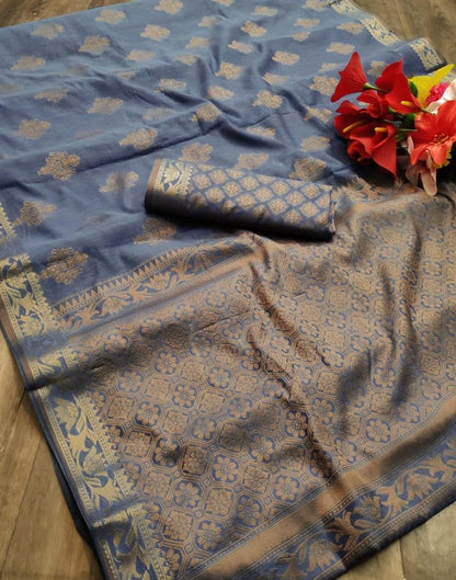 Steel Blue Cotton Weaving Saree