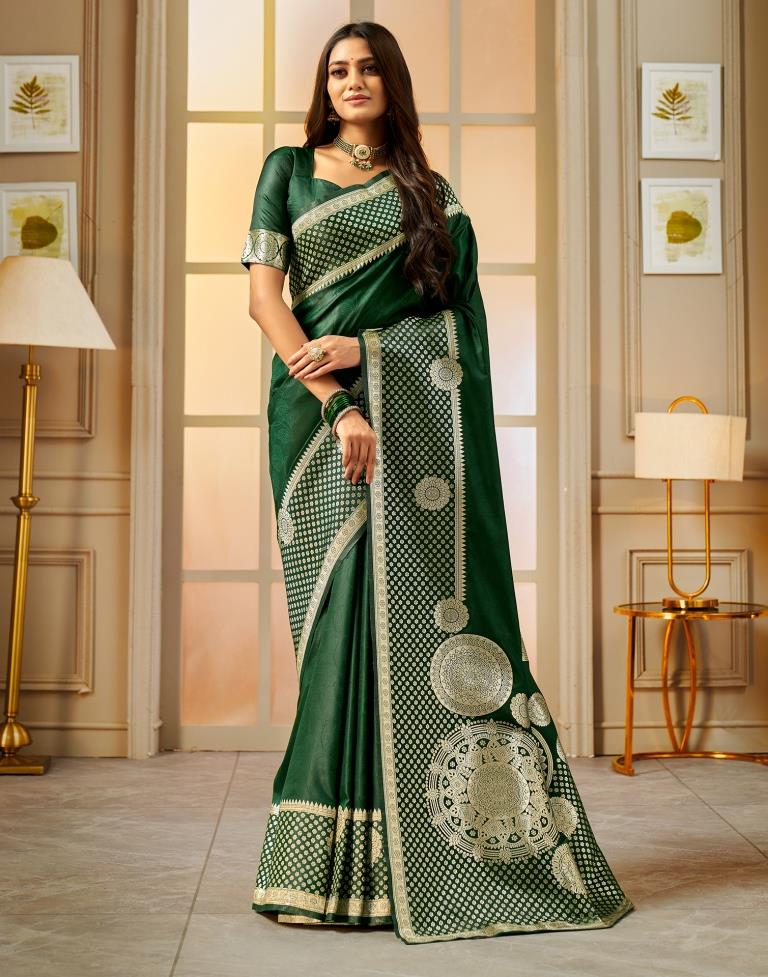 Dark Green Weaving Silk Banarasi Saree
