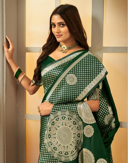 Dark Green Weaving Silk Banarasi Saree