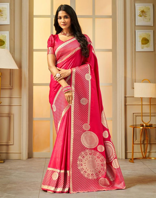 Rani Pink Weaving Silk Banarasi Saree