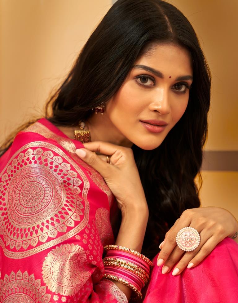 Rani Pink Weaving Silk Banarasi Saree