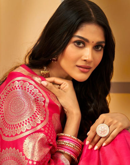 Rani Pink Weaving Silk Banarasi Saree