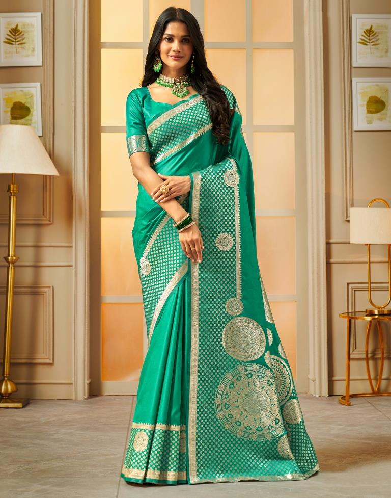 Rama Green Weaving Silk Banarasi Saree