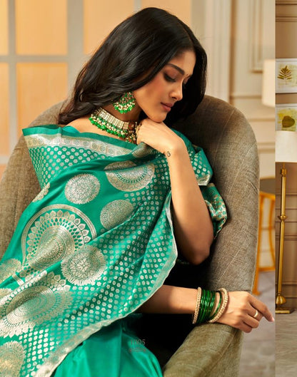Rama Green Weaving Silk Banarasi Saree