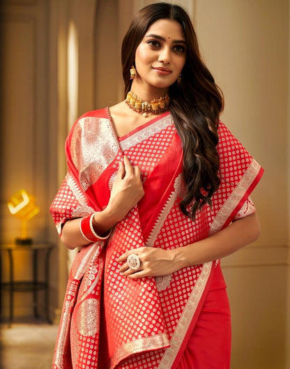 Red Weaving Silk Banarasi Saree