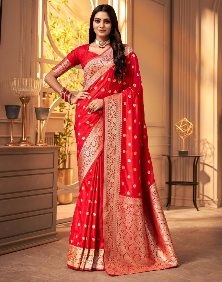 Red Weaving Silk Banarasi Saree