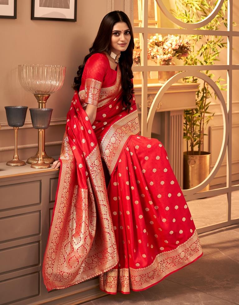 Red Weaving Silk Banarasi Saree