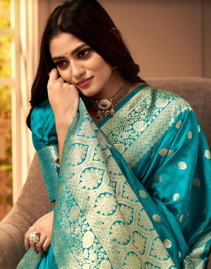 Turquoise Weaving Silk Banarasi Saree