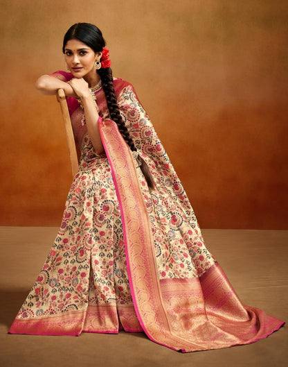 Cream Weaving Silk Printed Saree