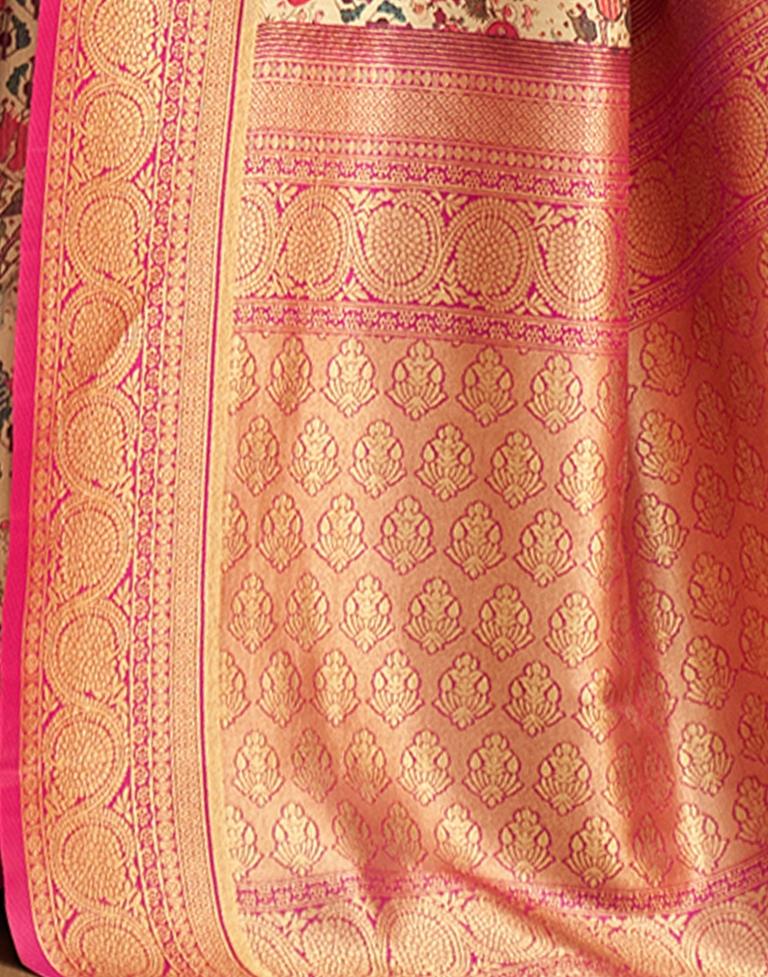 Cream Weaving Silk Printed Saree