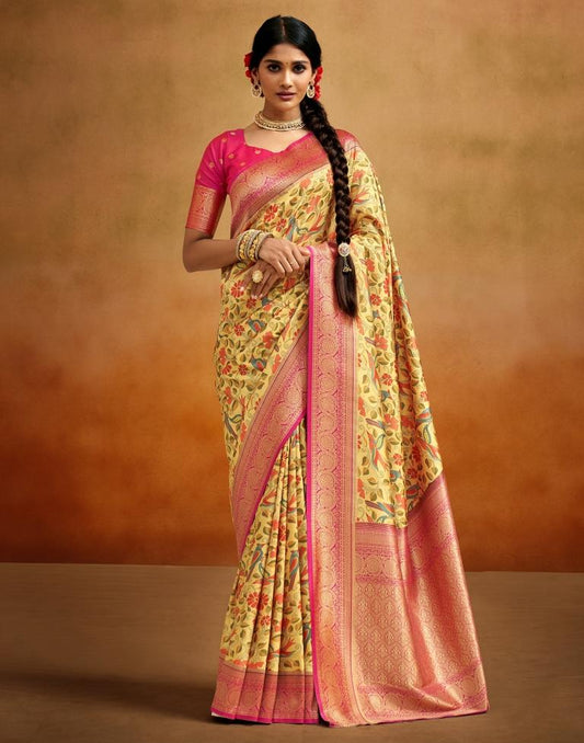 Yellow Weaving Silk Printed Saree