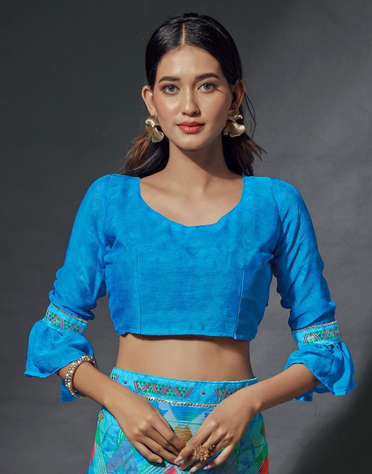 Sky Blue Chiffon Printed Saree
