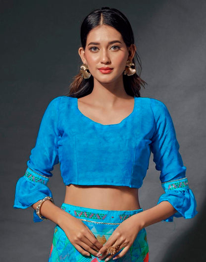 Sky Blue Chiffon Printed Saree