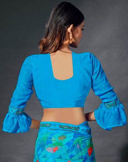Sky Blue Chiffon Printed Saree