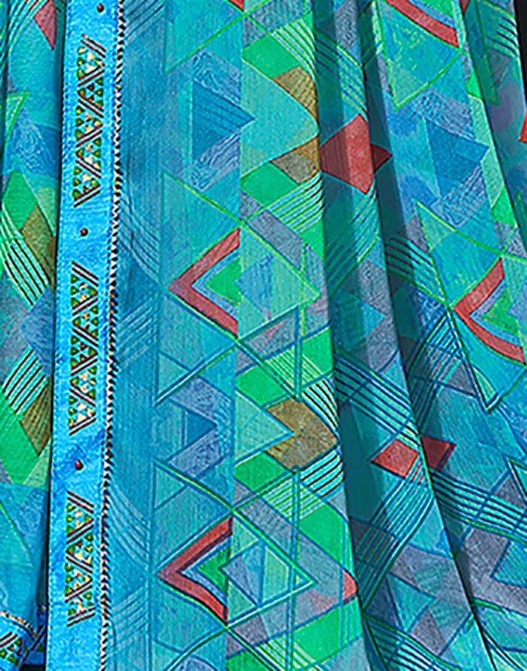 Sky Blue Chiffon Printed Saree