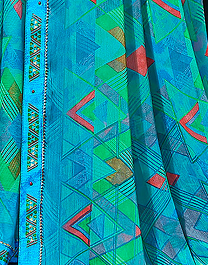 Sky Blue Chiffon Printed Saree