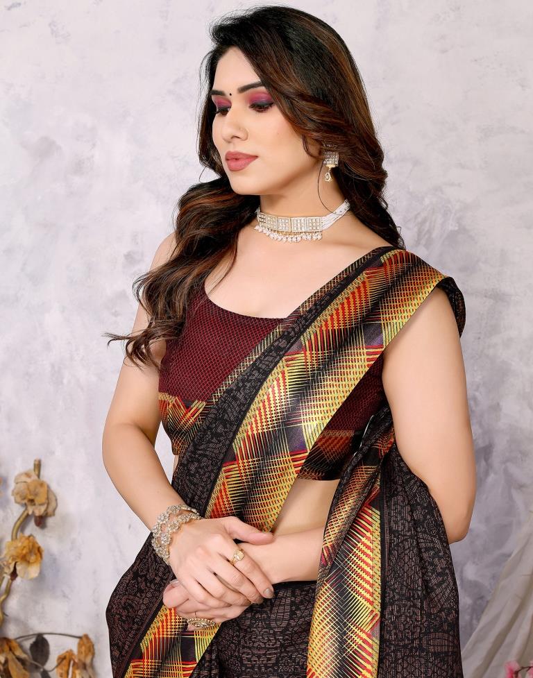 Black Kota Checks Printed Saree