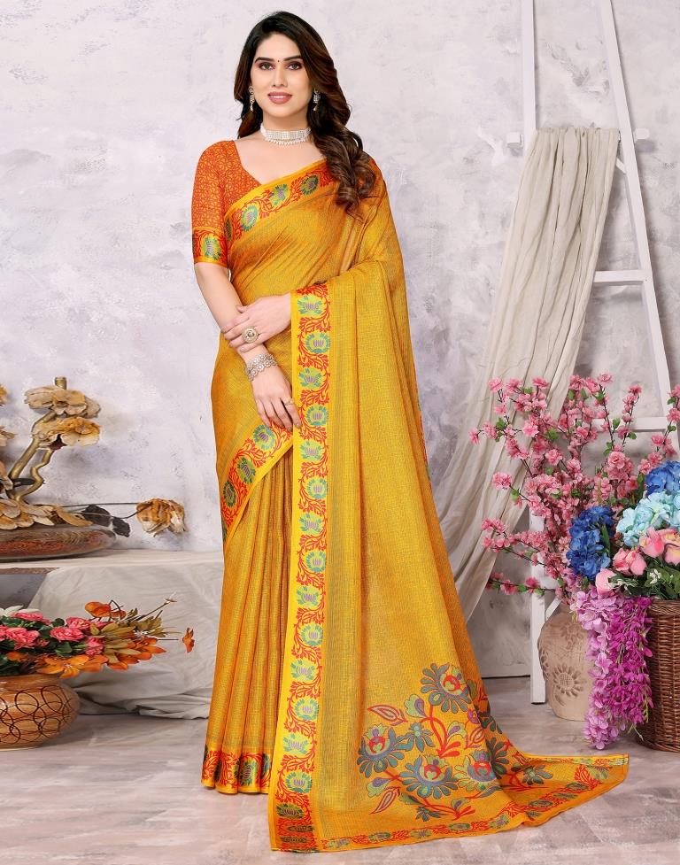 Turmeric Yellow Kota Checks Printed Saree