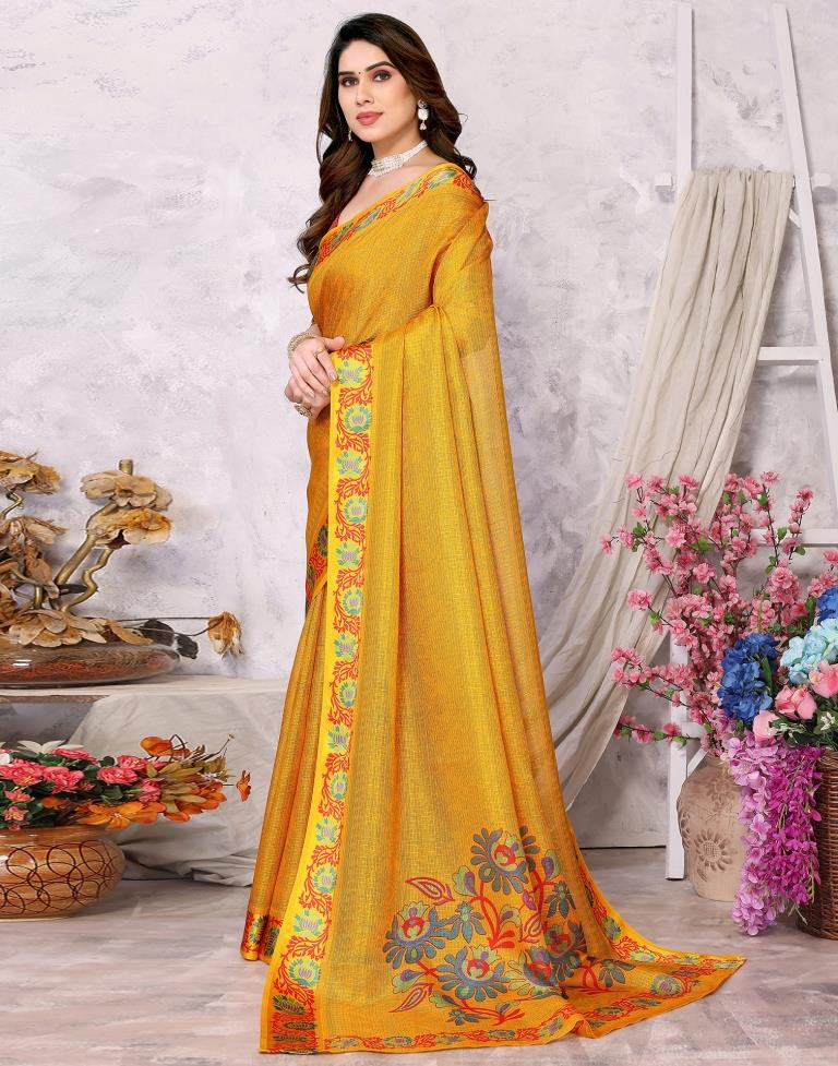Turmeric Yellow Kota Checks Printed Saree