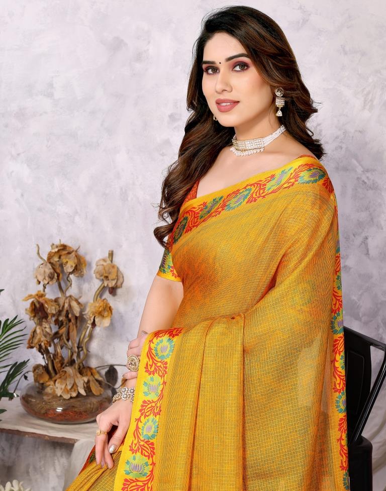 Turmeric Yellow Kota Checks Printed Saree