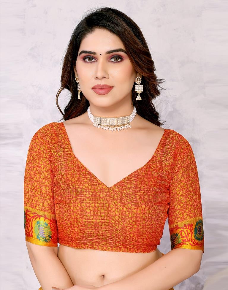 Turmeric Yellow Kota Checks Printed Saree