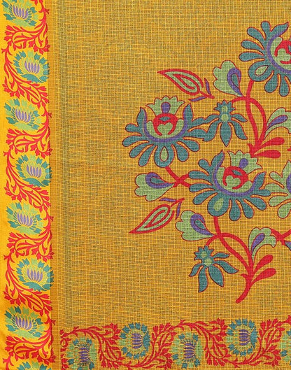 Turmeric Yellow Kota Checks Printed Saree