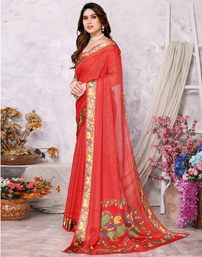 Red Kota Checks Printed Saree