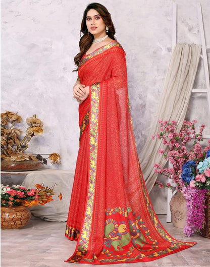 Red Kota Checks Printed Saree