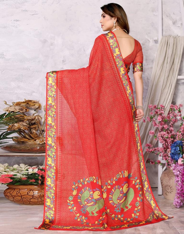 Red Kota Checks Printed Saree