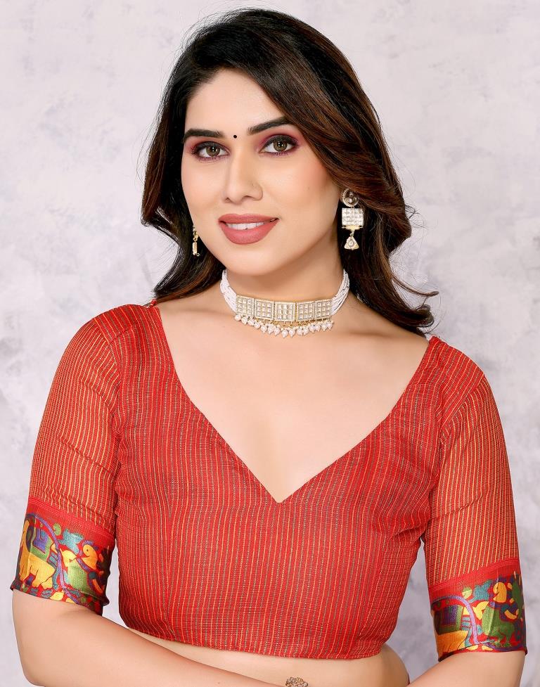 Red Kota Checks Printed Saree