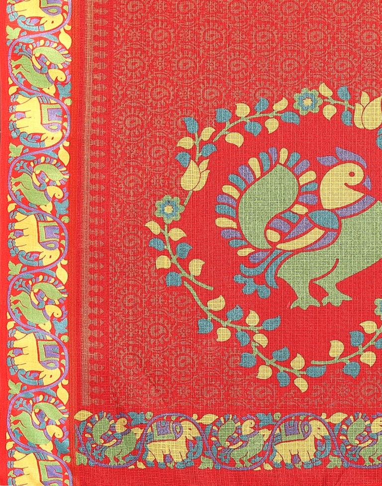 Red Kota Checks Printed Saree