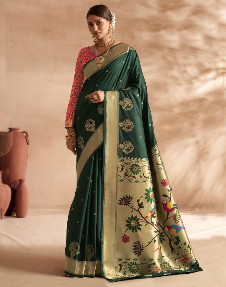 Dark Green Weaving Silk Paithani Saree