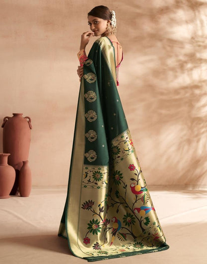 Dark Green Weaving Silk Paithani Saree