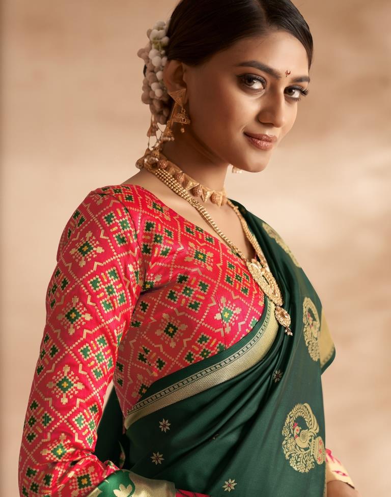 Dark Green Weaving Silk Paithani Saree