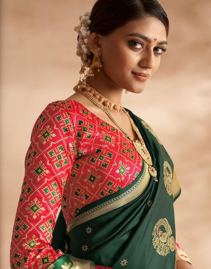 Dark Green Weaving Silk Paithani Saree
