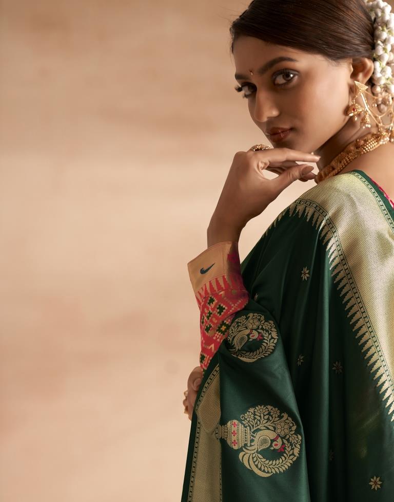 Dark Green Weaving Silk Paithani Saree